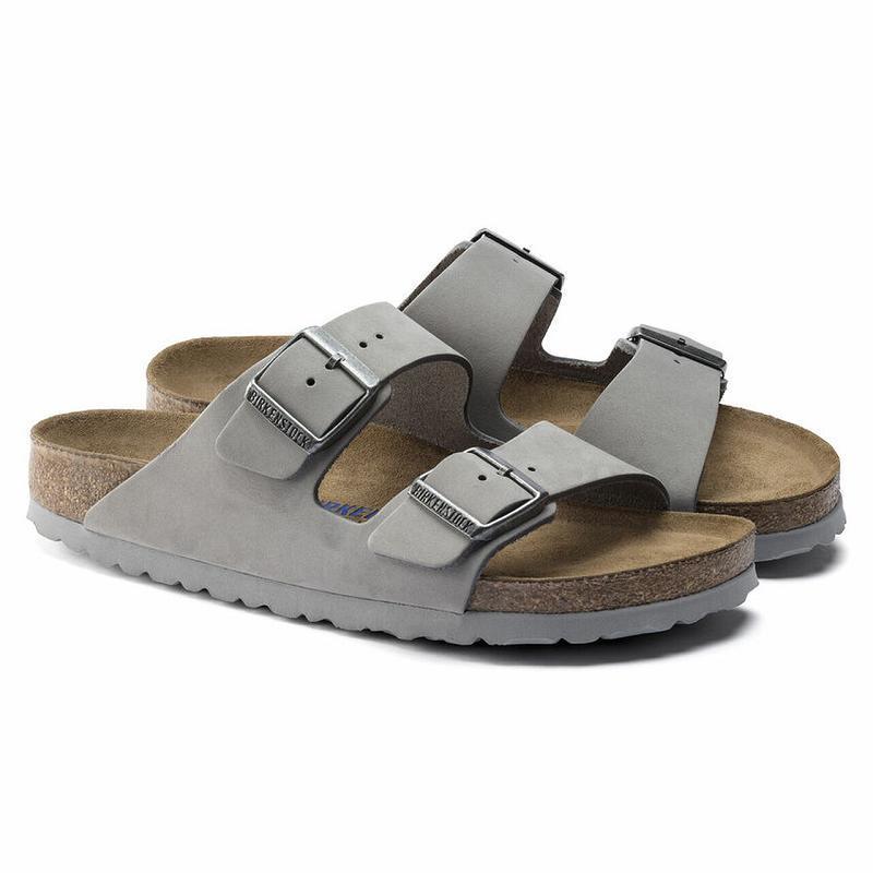 Birkenstock Soft Footbed Nubuck Læder Arizona Dame Grå | DK 463KOR